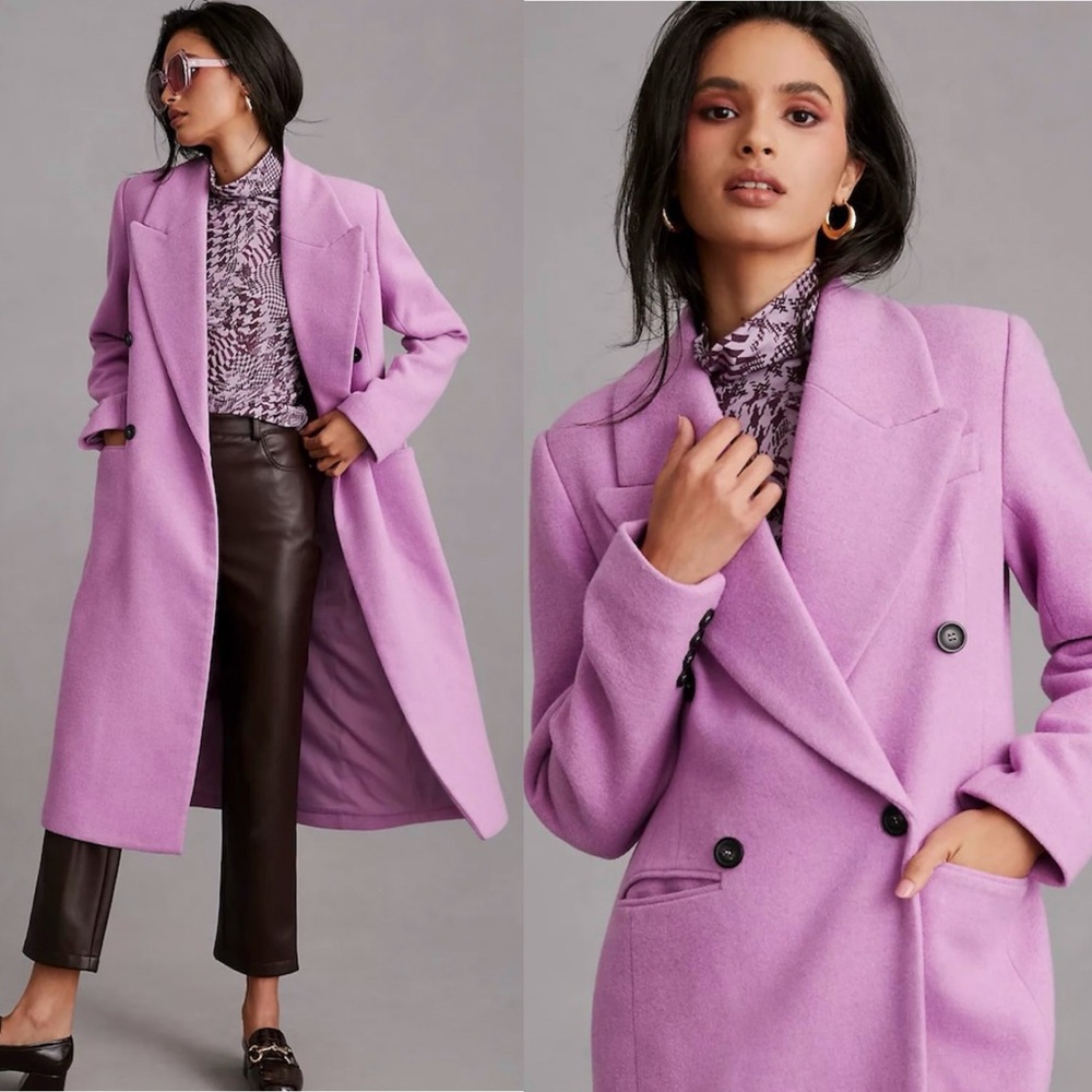 Anthropologie Lilac Double-Breasted Wool-Blend Trench Coat